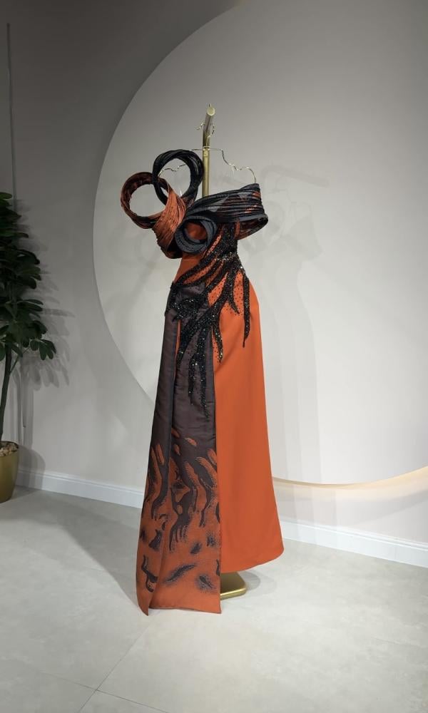 فستان سهرة طويل اورنج