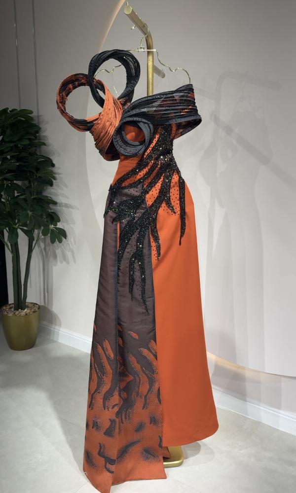 فستان سهرة طويل اورنج