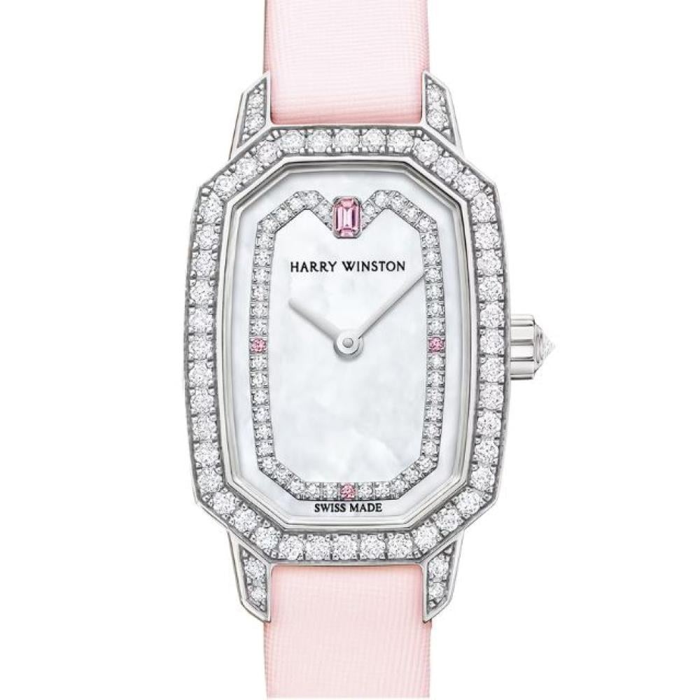 ساعة هاري وينستون إيميرالد باطار كريستالي وحجر كريستالي وردي