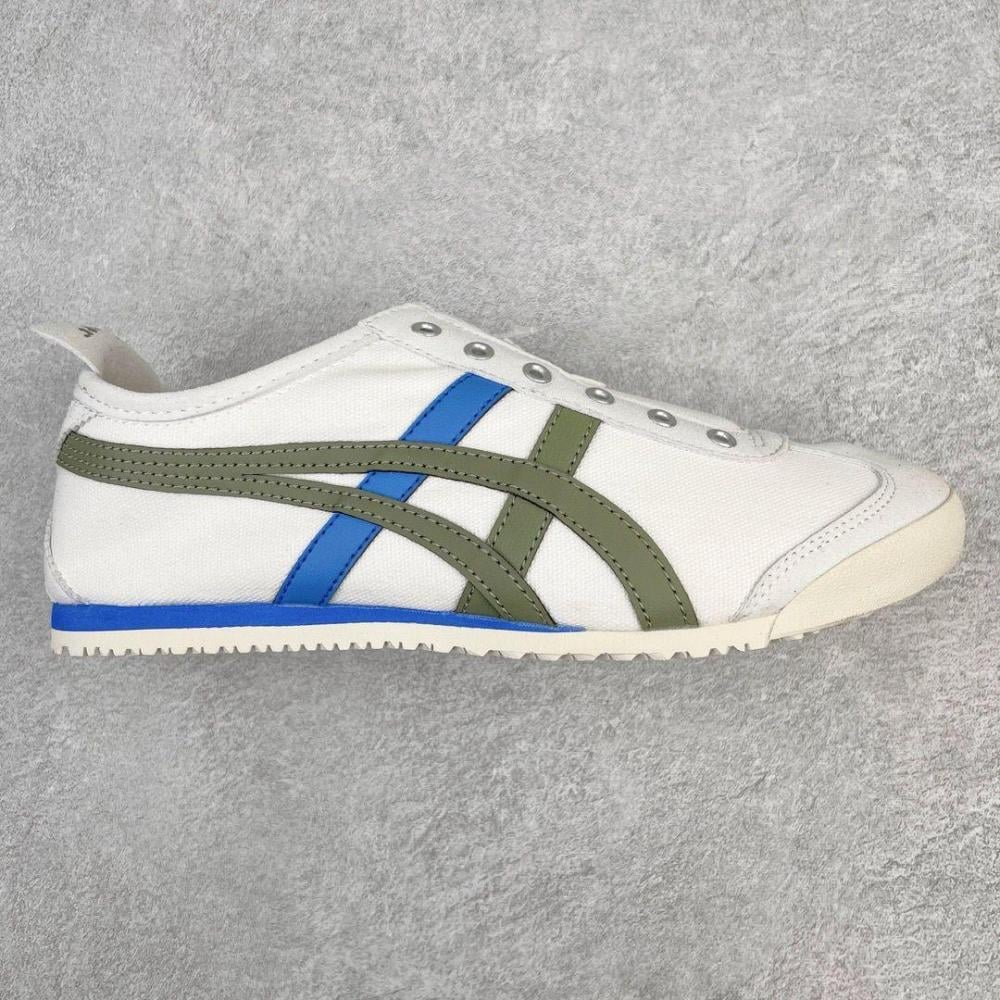 سنيكرز سليب اون مكسيكو 66 أبيض بأشرطة أخضر زيتي وأزرق