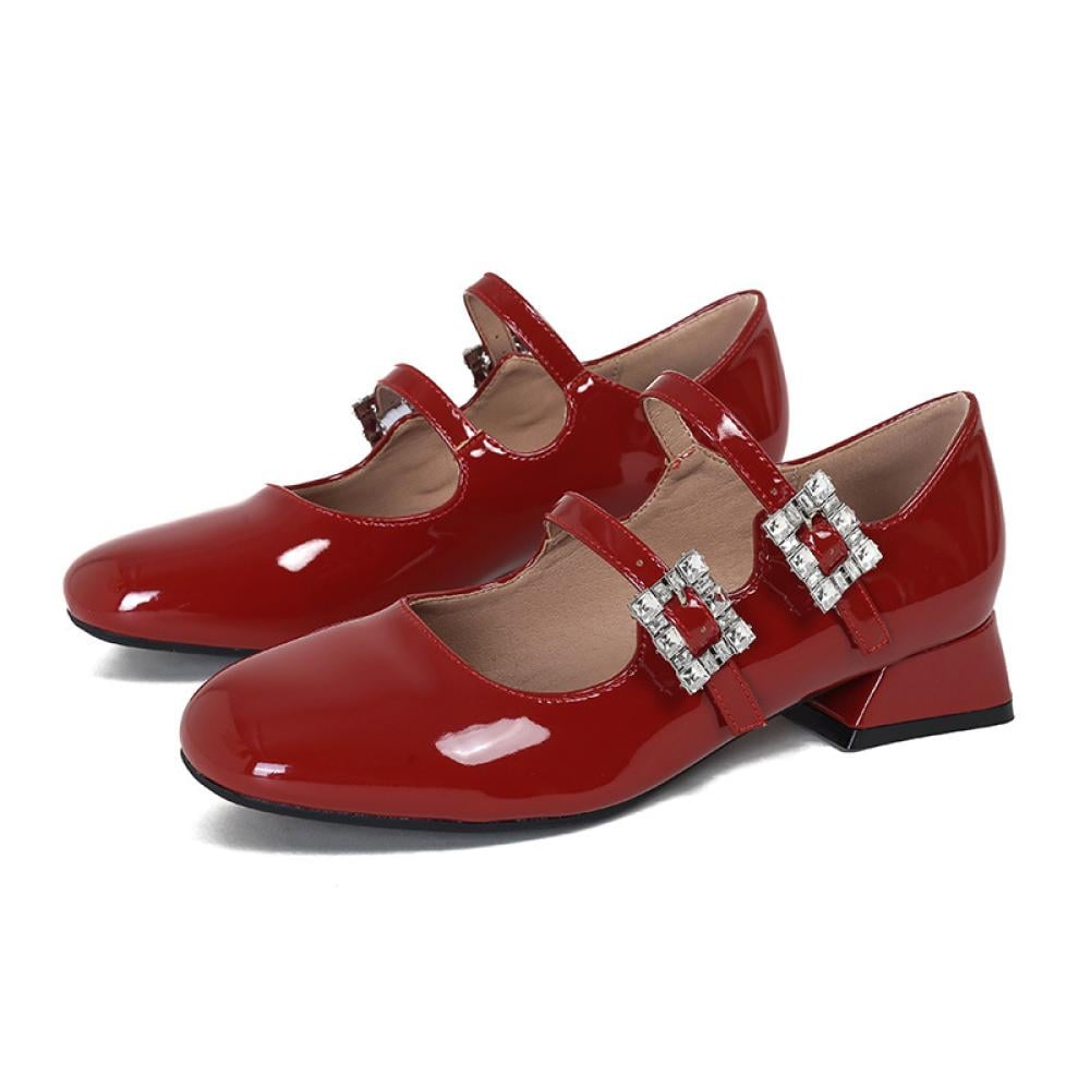 حذاء ماري جين مسطح بكعب منخفض مزين باحجار الراين