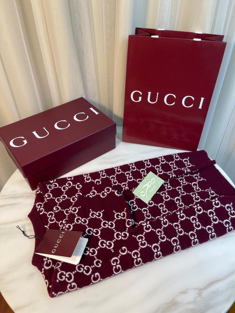 بلوزة من صوف جاكار GG ذو وجهين من قوتشي - برغندي