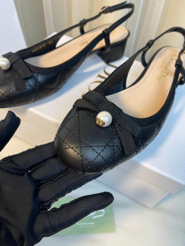 حذاء ديور باليه سلينغ باك بكعب 3.5 سم - أسود