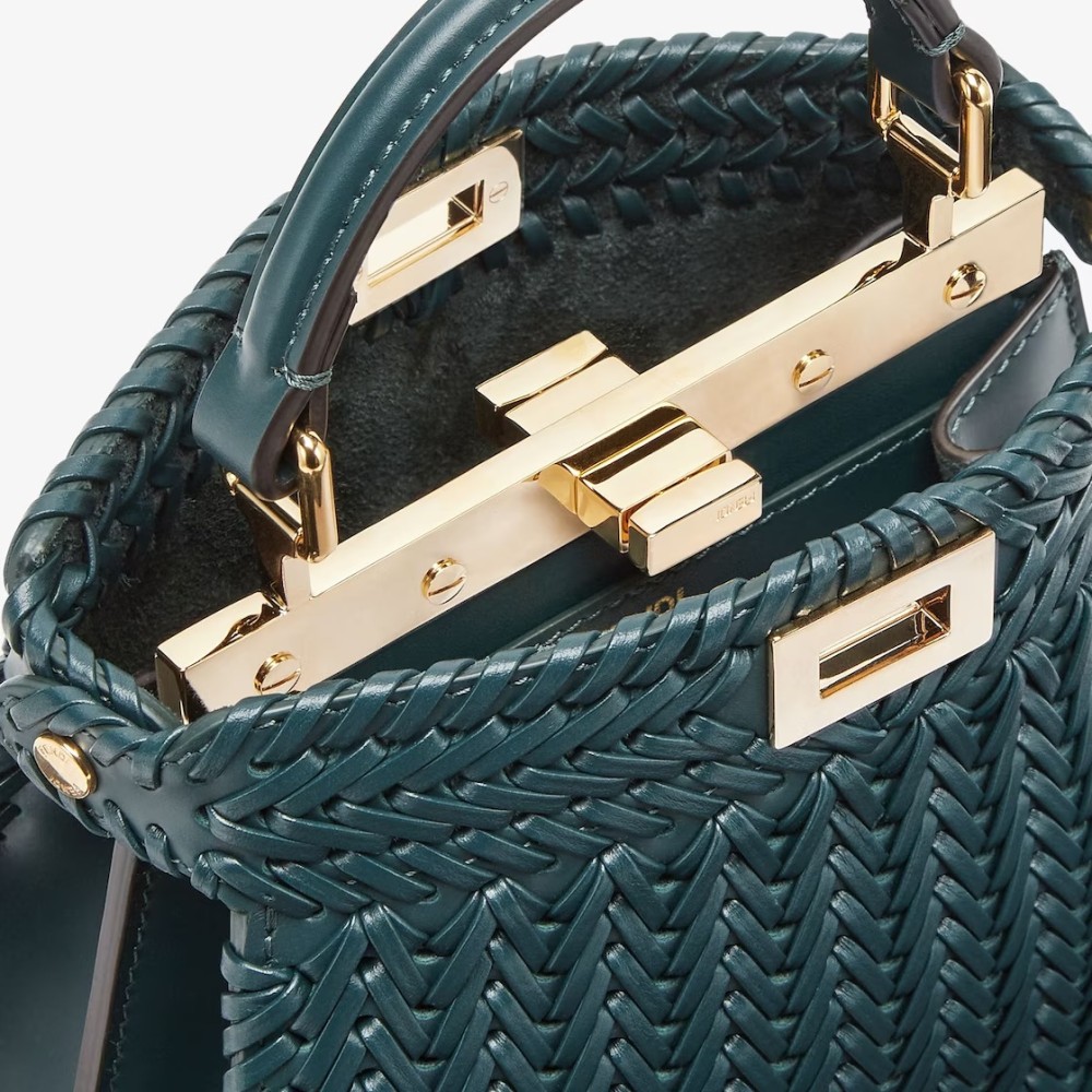 شنطة فندي بيكابو جلد محبوك بتيت - أخضر جنزاري