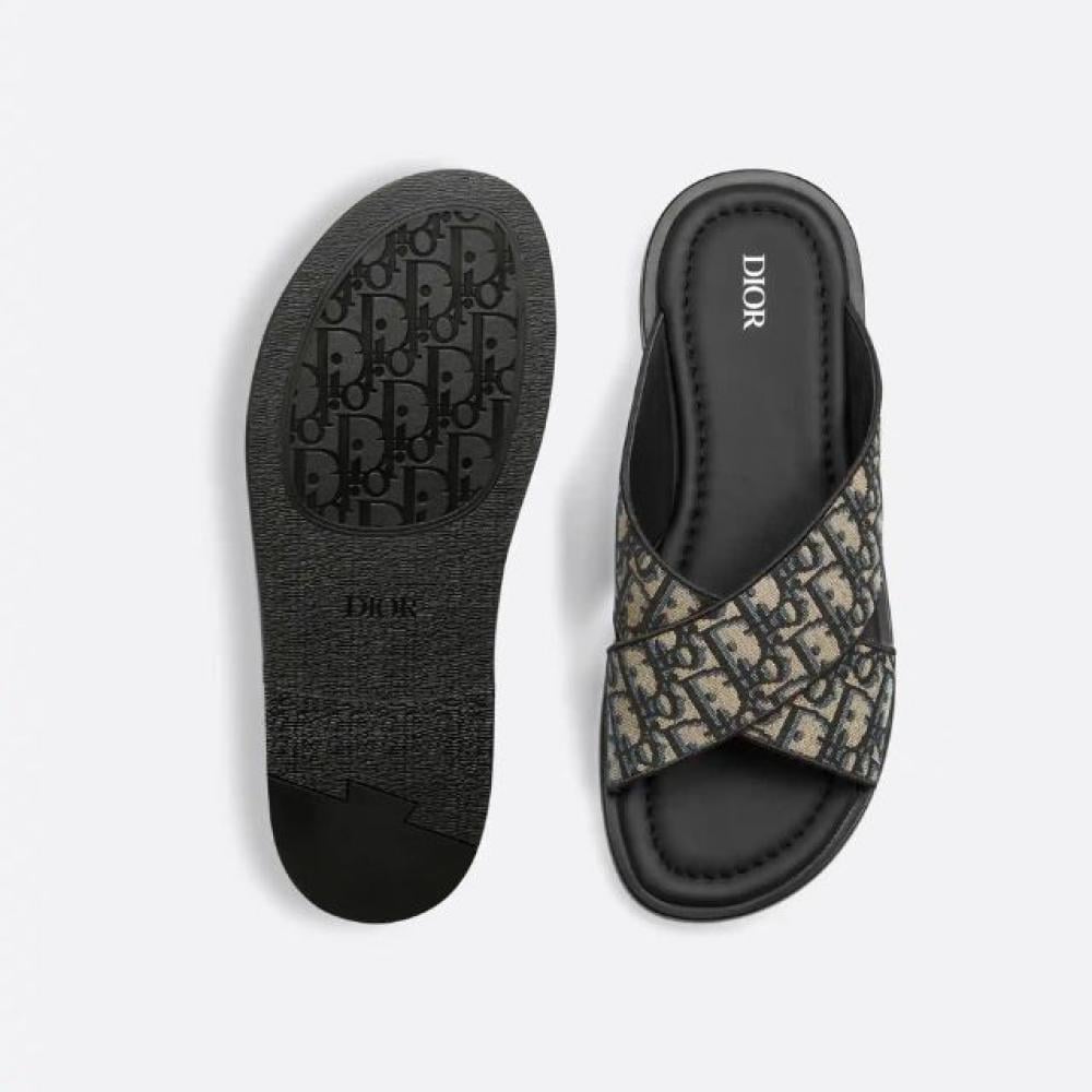 شبشب رجالي بيج وأسود ديور أوبليك جاكار