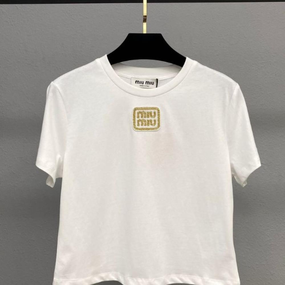 تي شيرت قطن برقعة شعار ميو ميو