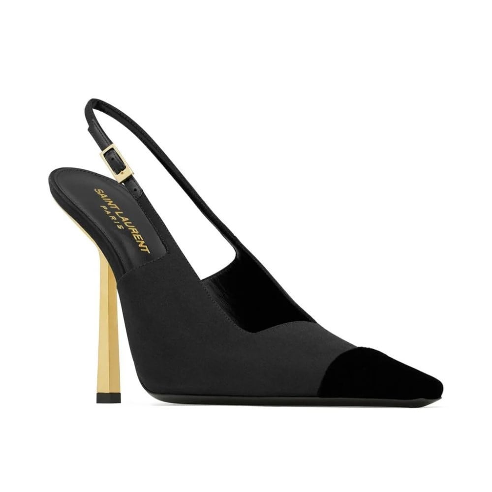 صندل سان لوران بكعب ومقدمة شامواه مدببة - أسود