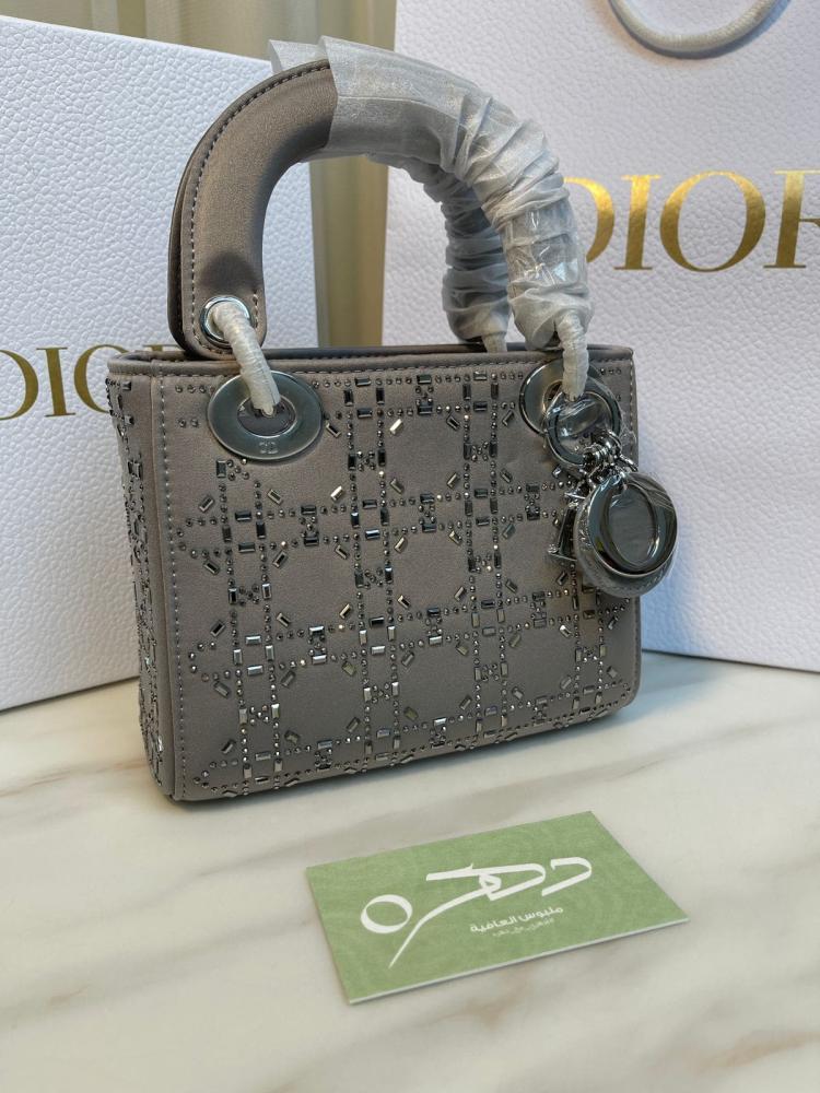 شنطة ديور Mini Lady كرستال - فضي مقاس 17