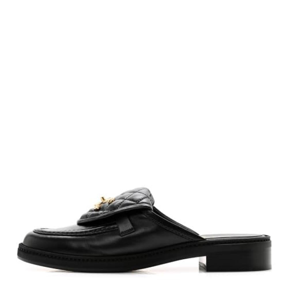 شبشب شانيل جلد مبطن - أسود