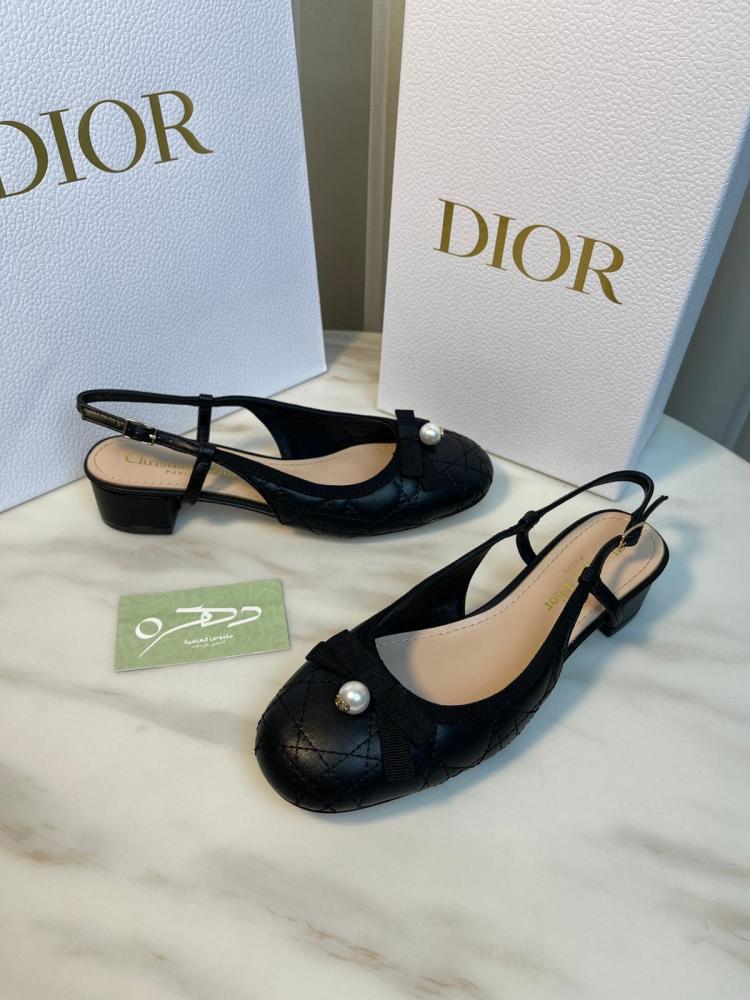 حذاء ديور باليه سلينغ باك بكعب 3.5 سم - أسود