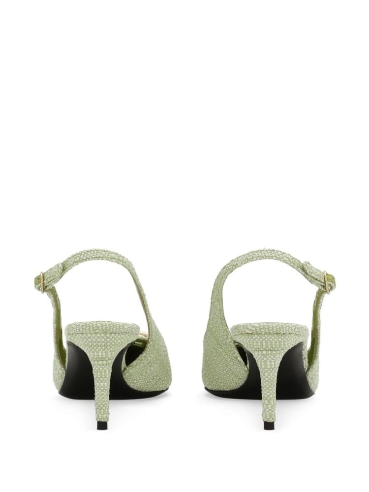 صندل دولتشي غابانا رافية بكعب وبروش لوقو ذهبي - أخضر تفاحي