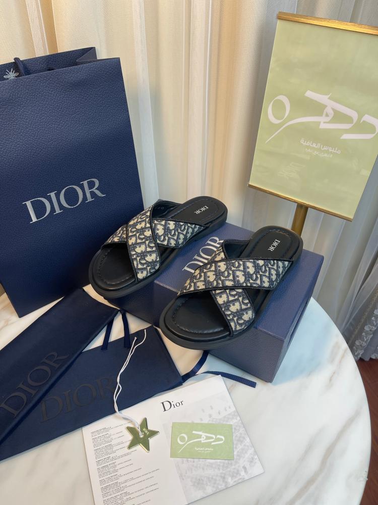 شبشب رجالي بيج وأسود ديور أوبليك جاكار