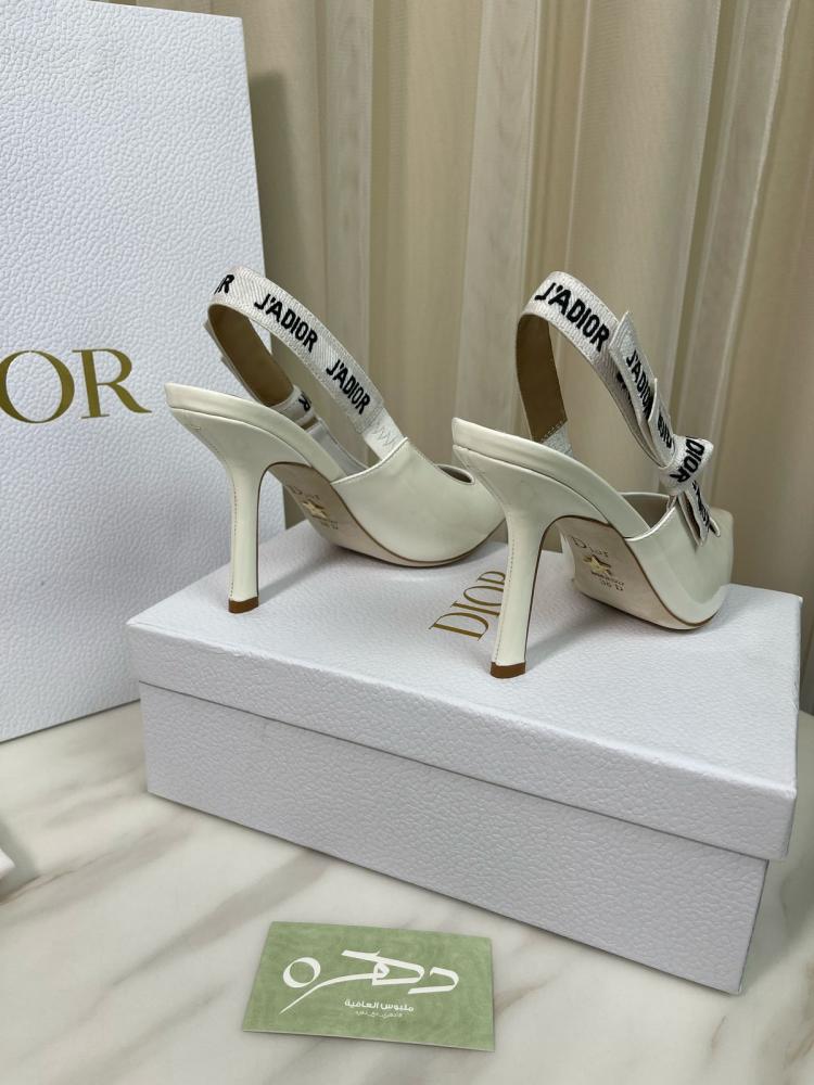 صندل ديور جاديور جلد بكعب عالي 100 مم - أبيض