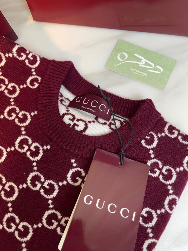 بلوزة من صوف جاكار GG ذو وجهين من قوتشي - برغندي