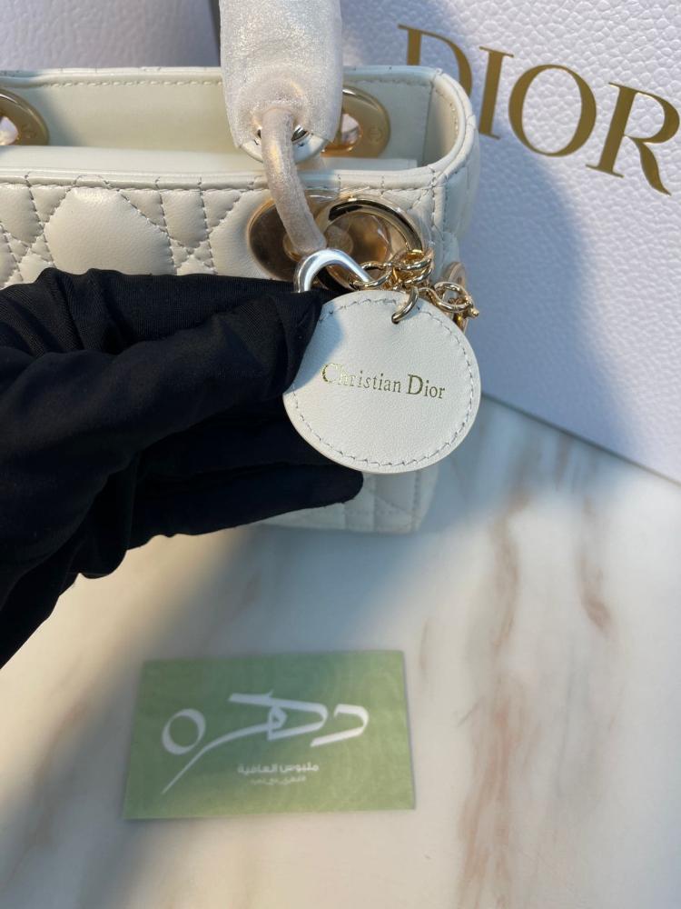 شنطة ديور Mini Lady - أبيض مع هاردوير ذهبي