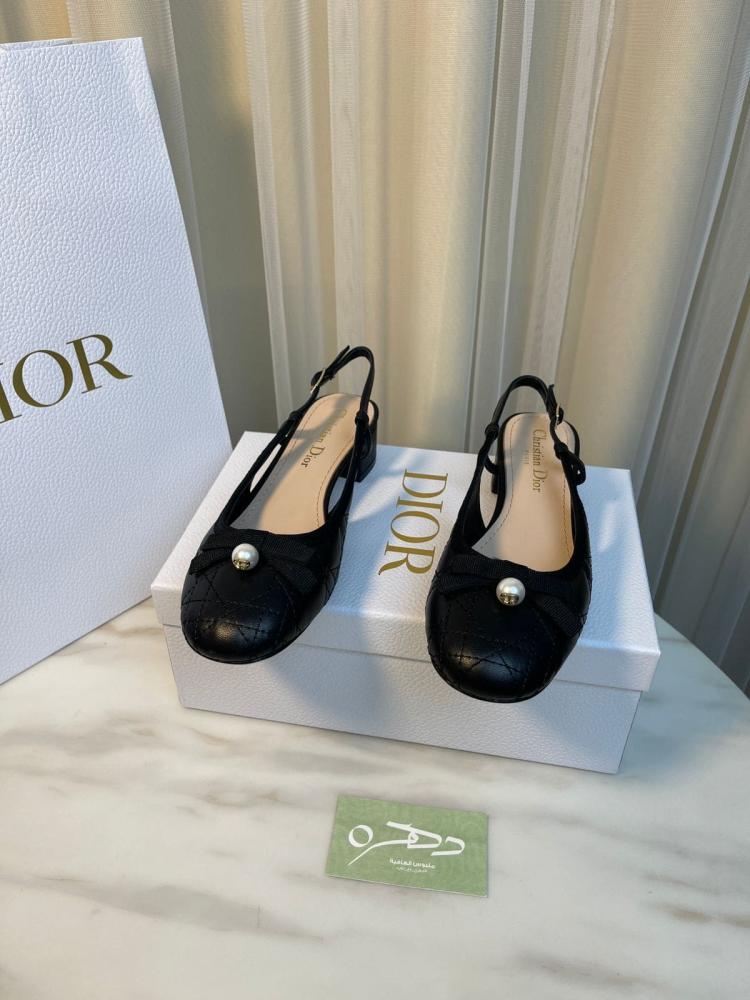 حذاء ديور باليه سلينغ باك بكعب 3.5 سم - أسود