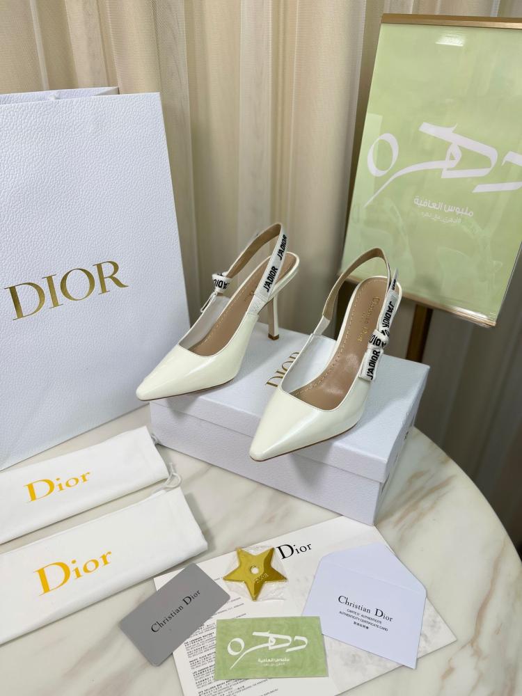 صندل ديور جاديور جلد بكعب عالي 100 مم - أبيض