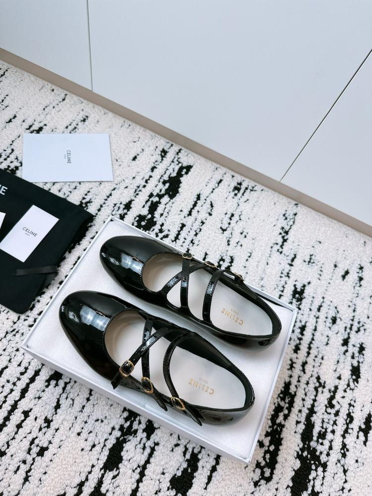 حذاء جلدي لي باليرينز سيلين بدون كعب - أسود