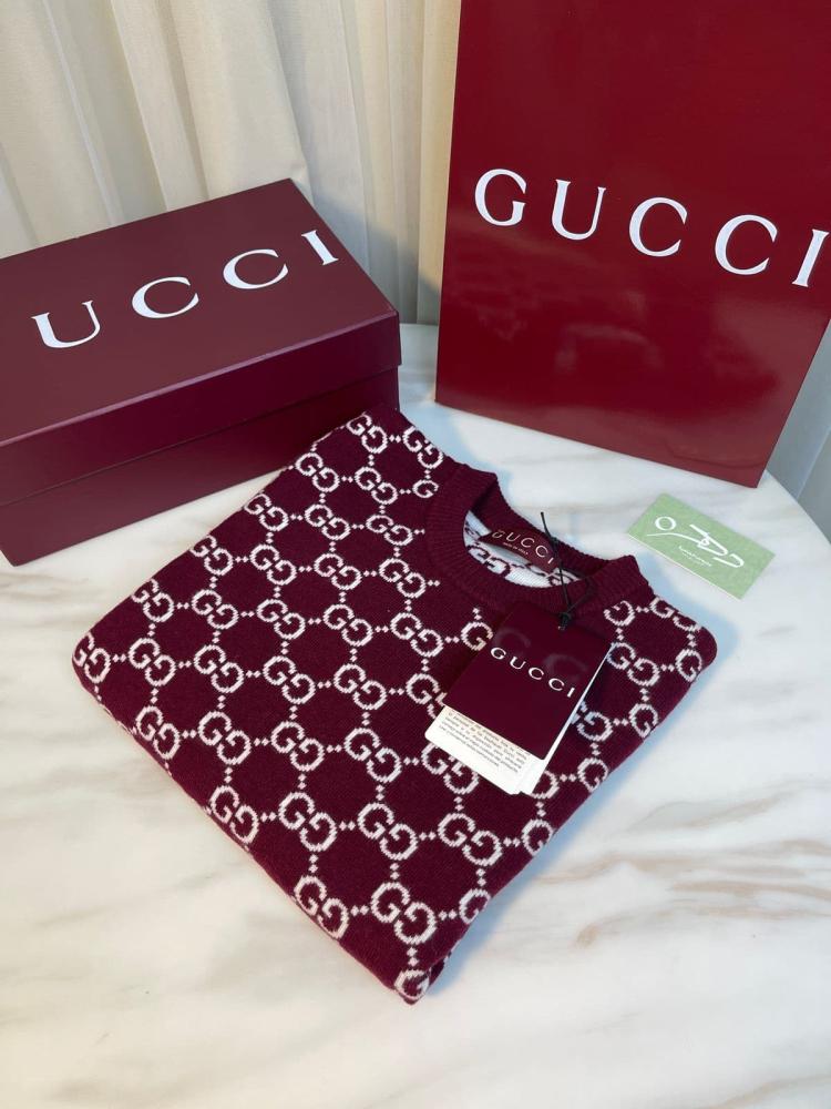 بلوزة من صوف جاكار GG ذو وجهين من قوتشي - برغندي