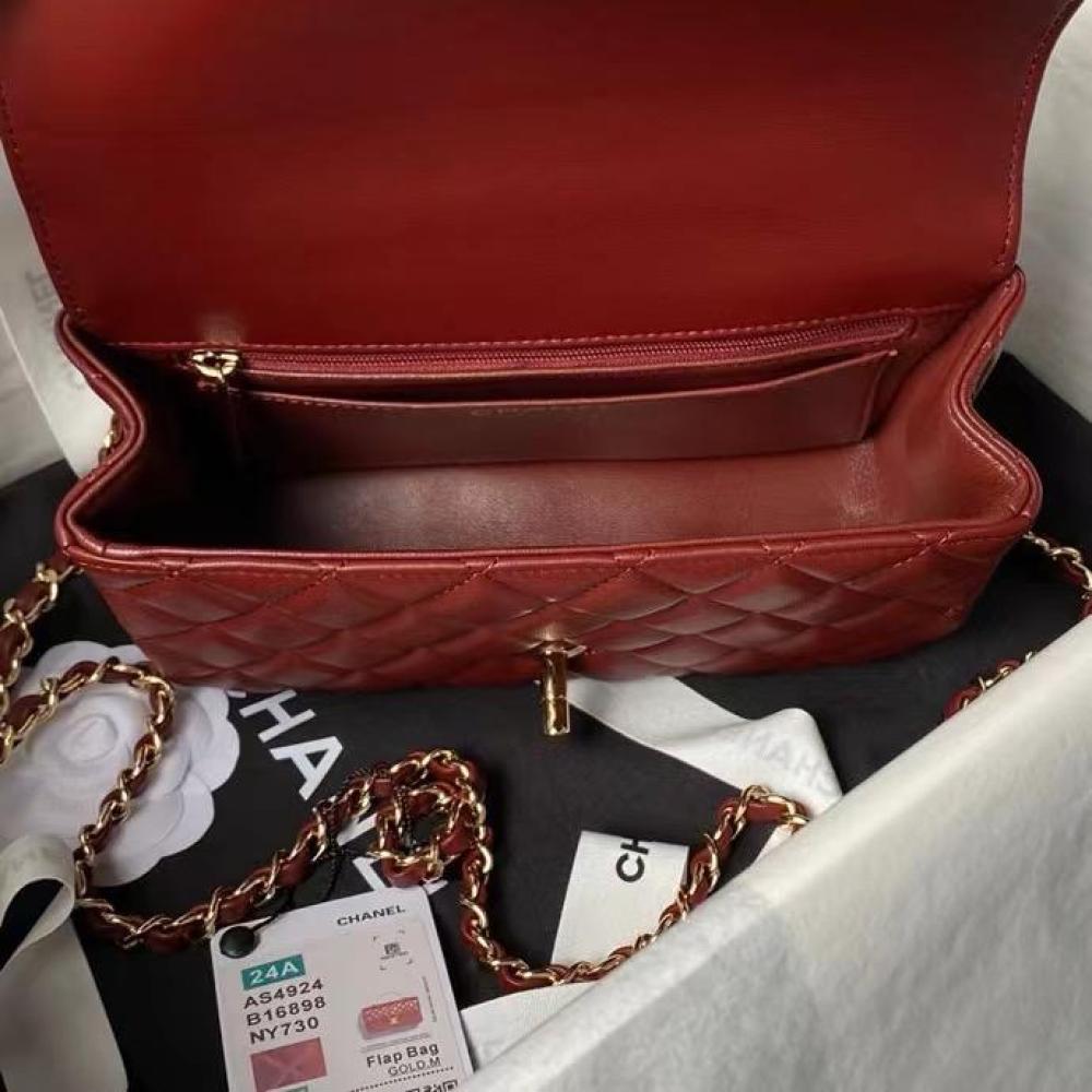 حقيبة شانيل ميني فلاب بمقبض علوي - برغندي