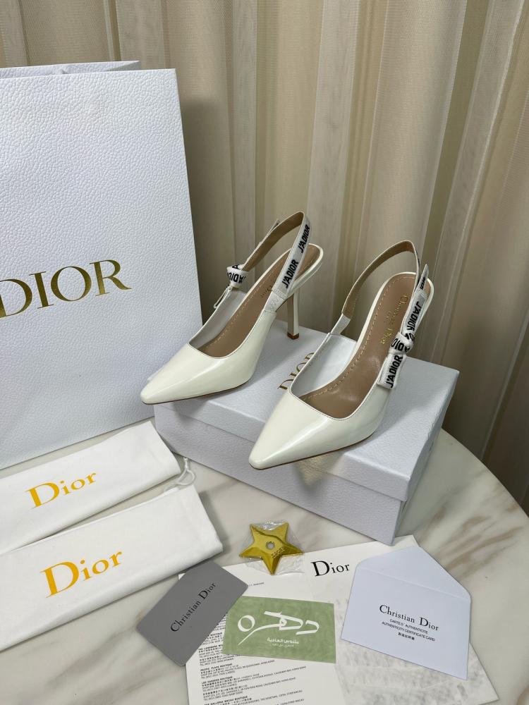 صندل ديور جاديور جلد بكعب عالي 100 مم - أبيض