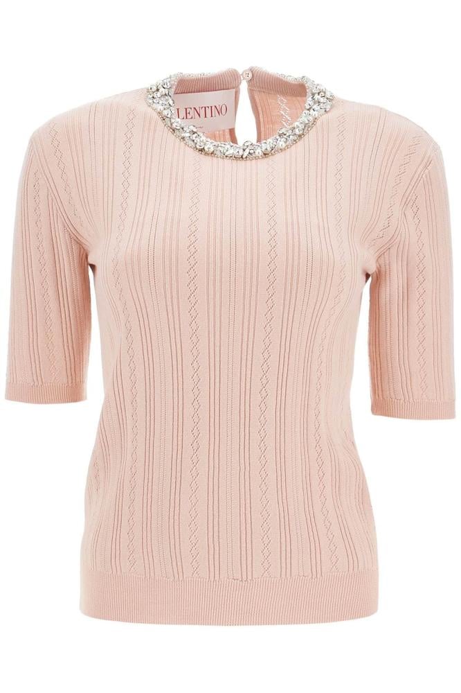تيشيرت فالنتينو غارافاني بياقة مرصعة بالكريستال