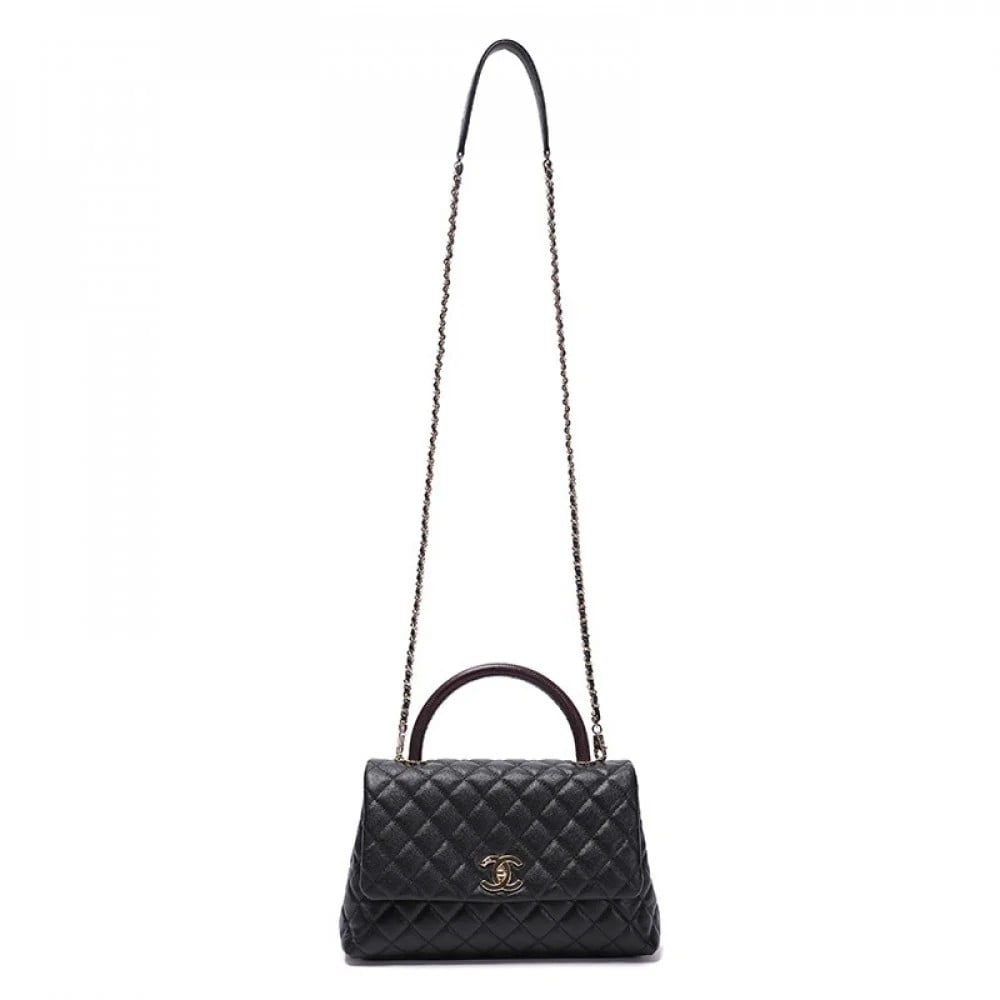 شنطة شانيل كوكو هاندل 29 سم -مقبض  أسود/ عنابي