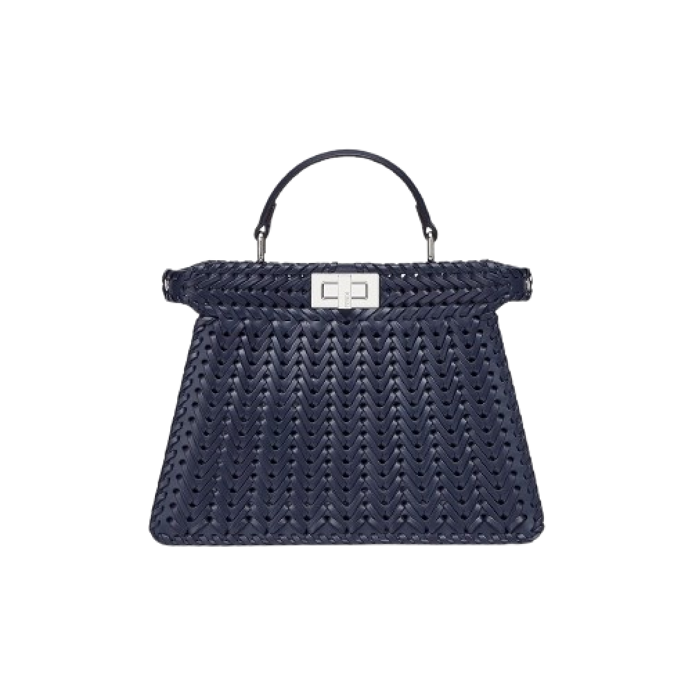 شنطة فندي بيكابو جلد محبوك سمول - كحلي