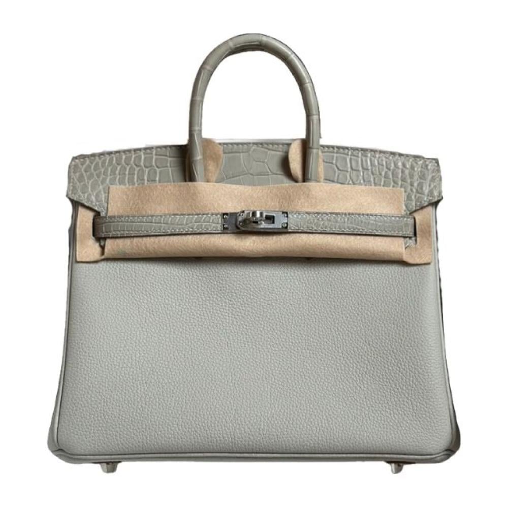 حقيبة بيركين تاتش بطبعة جلد التمساح غير اللامع - رمادي