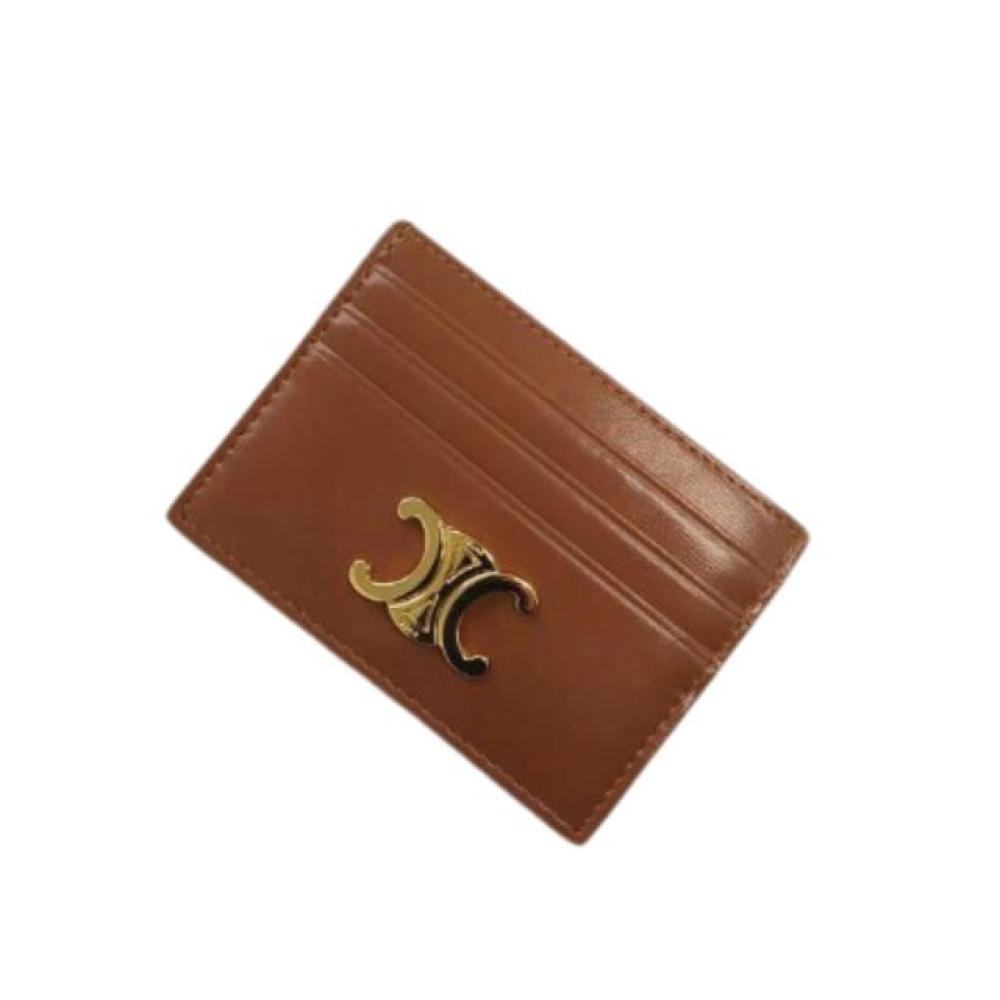 محفظة بطاقات تريومف من الجلد اللامع بشعار سيلين الذهبي