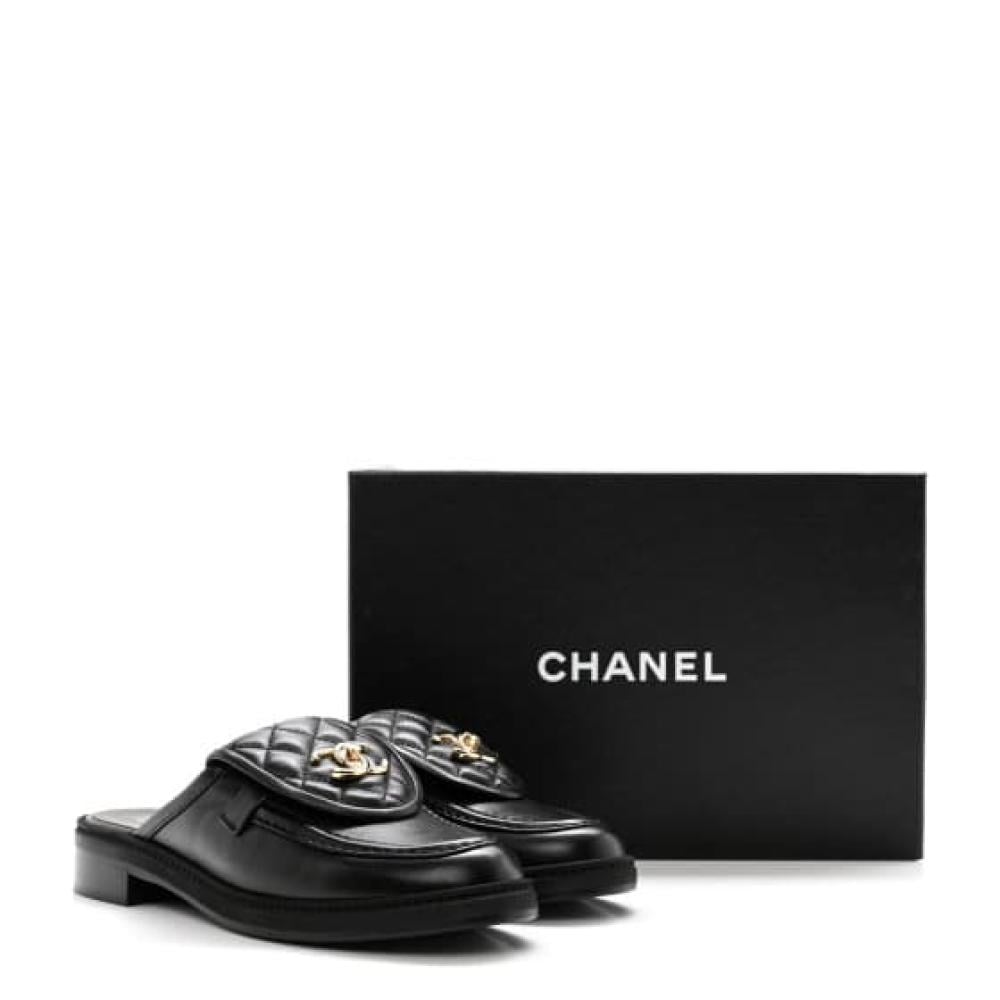 شبشب شانيل جلد مبطن - أسود