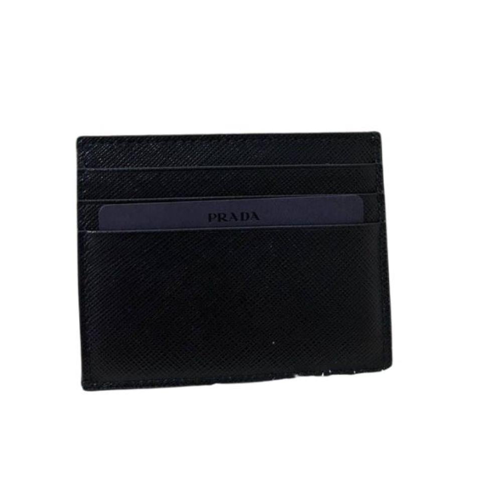 محفظة بطاقات سافيانو جلدية بشعار برادا منقوش - أسود