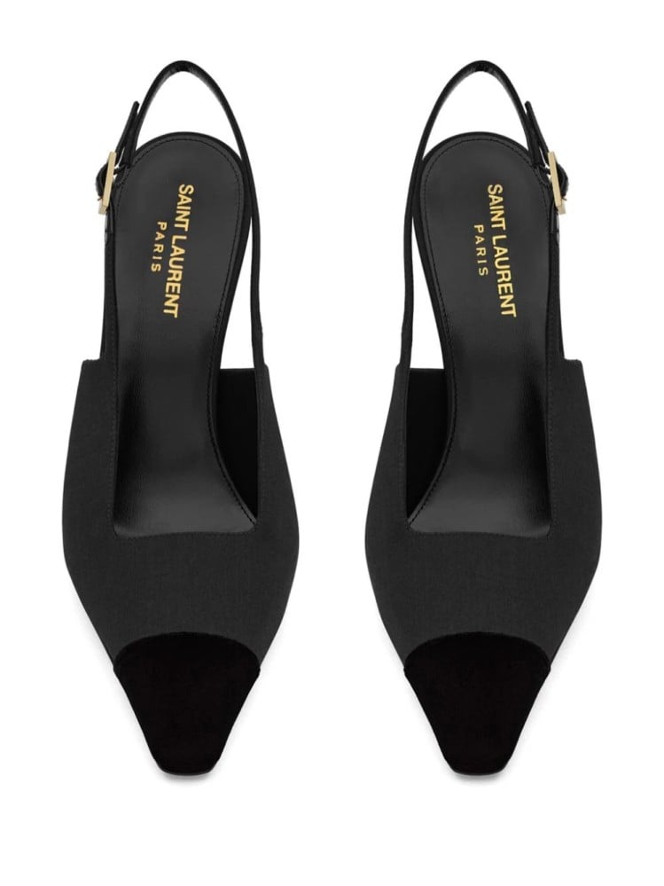صندل سان لوران بكعب ومقدمة شامواه مدببة - أسود