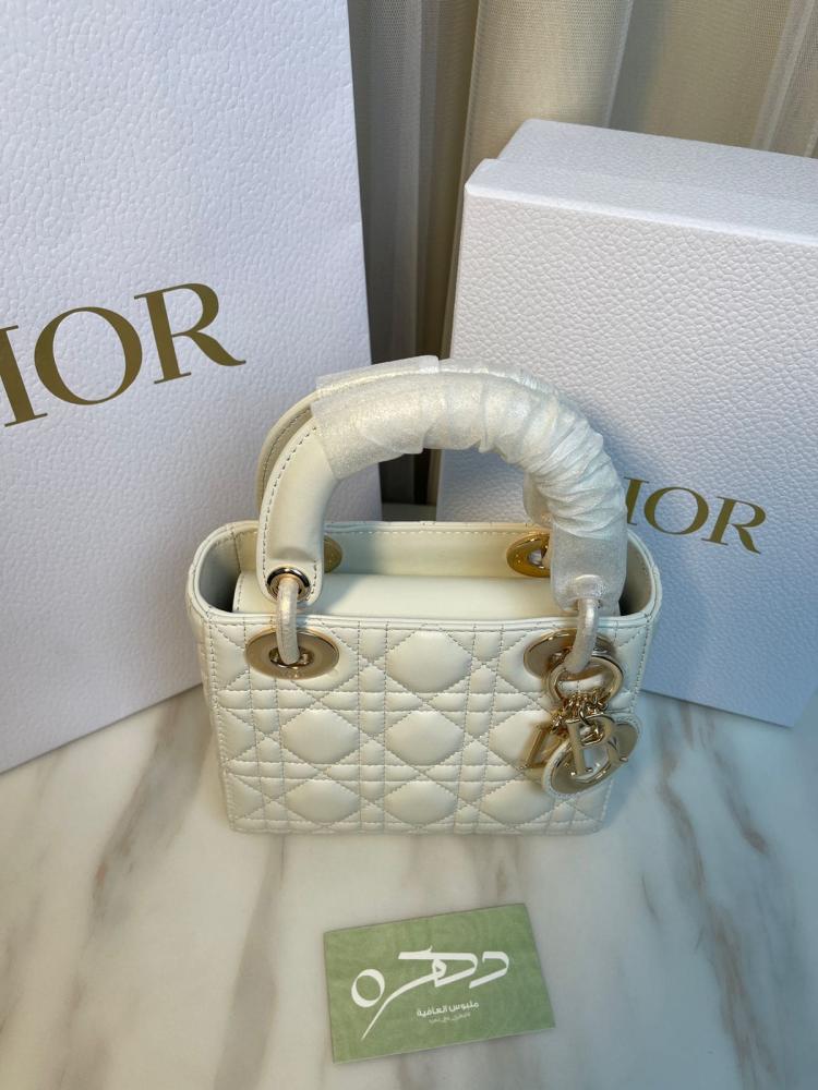شنطة ديور Mini Lady - أبيض مع هاردوير ذهبي