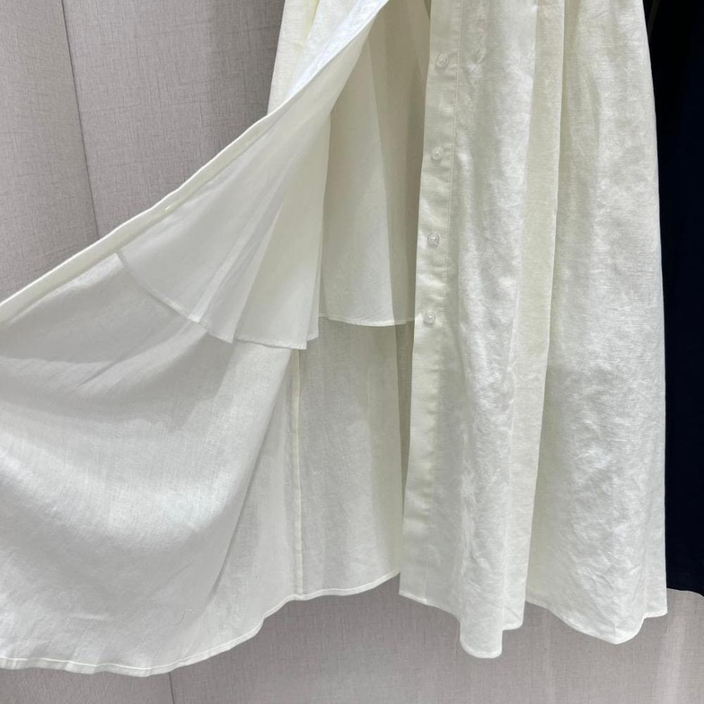 فستان كتان مطرز بأكمام قصيرة