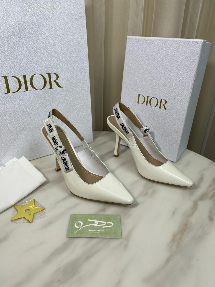 صندل ديور جاديور جلد بكعب عالي 100 مم - أبيض
