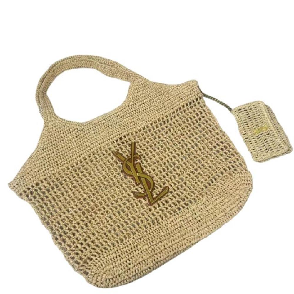 حقيبة توت ماكسي من الرافيا من سان لوران