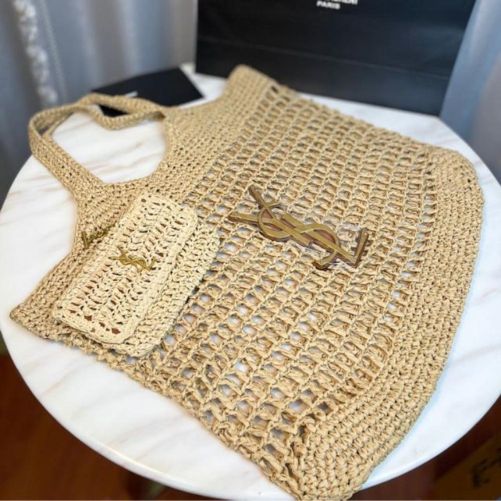 حقيبة توت ماكسي من الرافيا من سان لوران