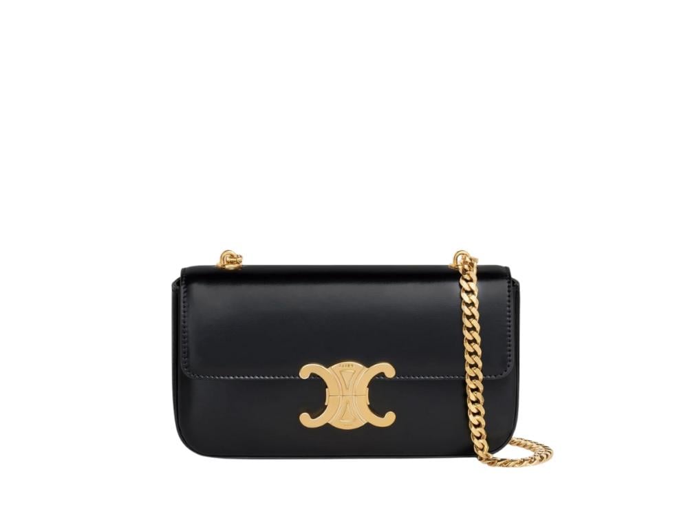 حقيبة سيلين تريونف جلد عجل لامع بسلسلة ذهبية - باللون الأسود