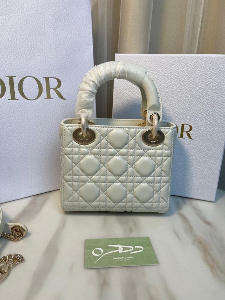 شنطة ديور Mini Lady - أبيض مع هاردوير ذهبي