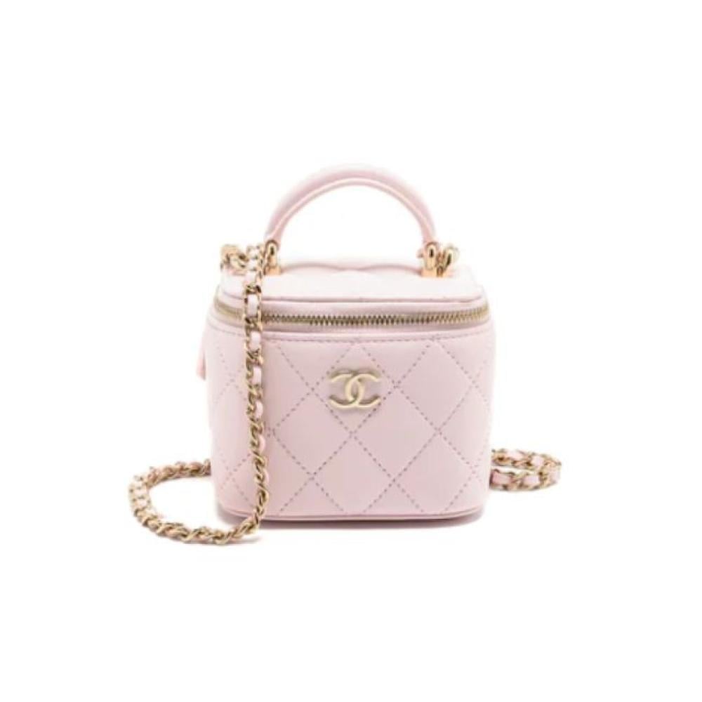 حقيبة مستحضرات تجميل شانيل صغيرة 11 سم بمقبض علوي