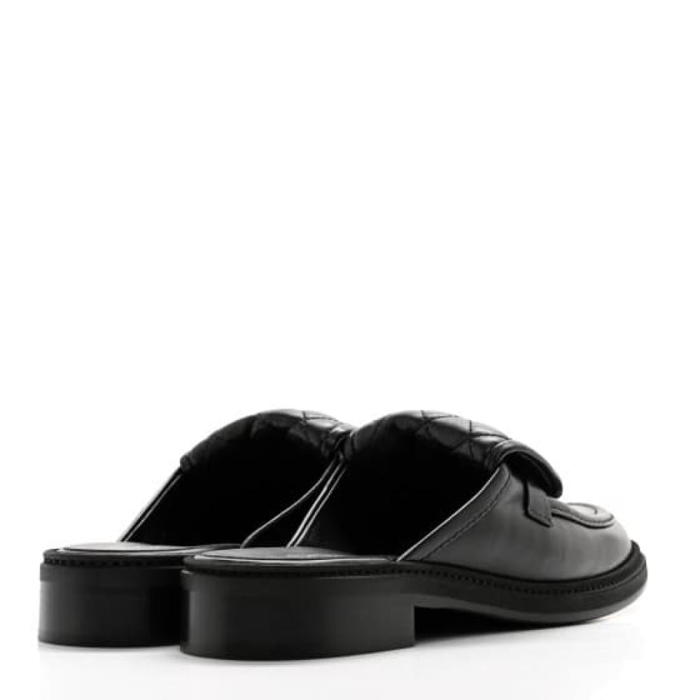 شبشب شانيل جلد مبطن - أسود