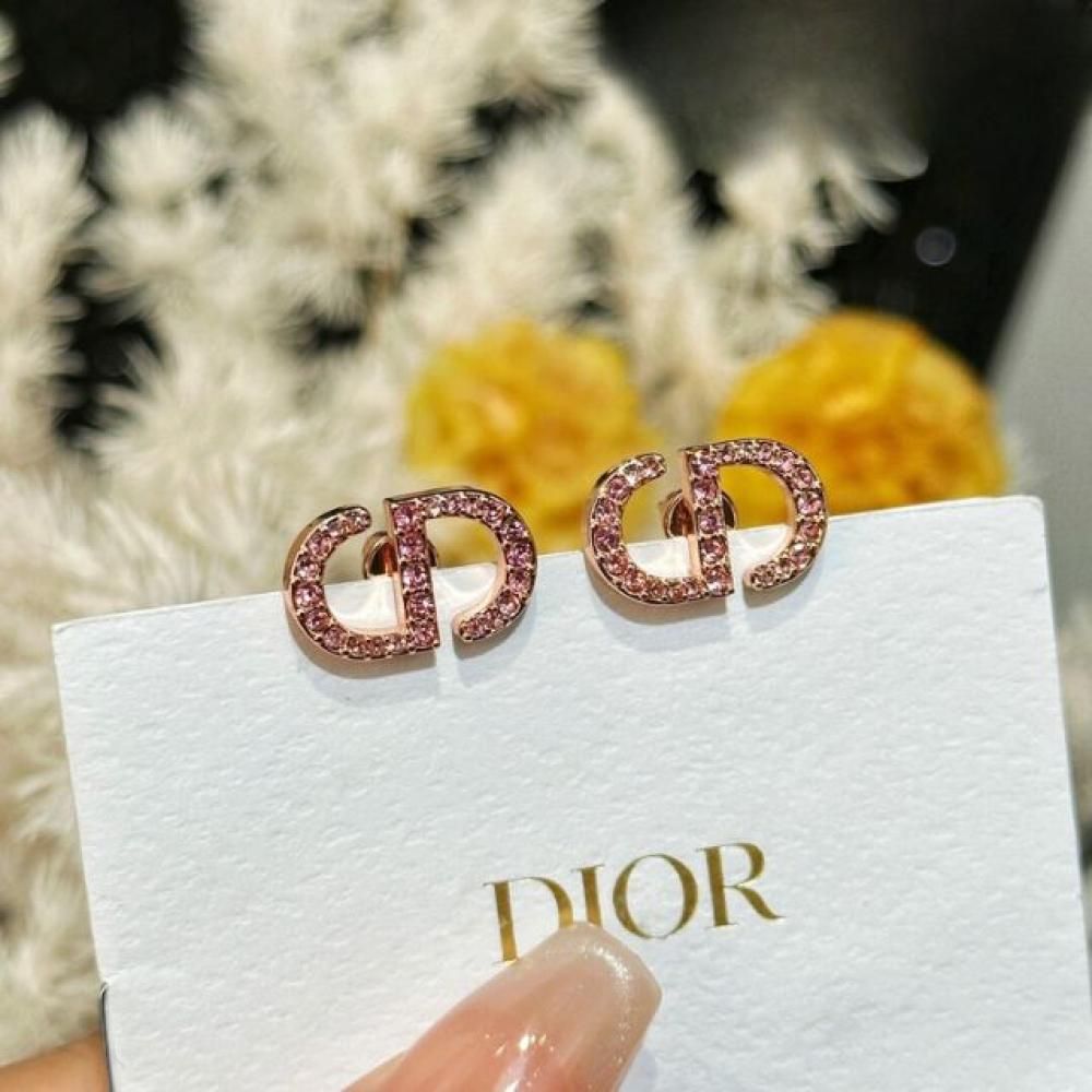 أقراط ديور CD مطلية بالذهب الوردي