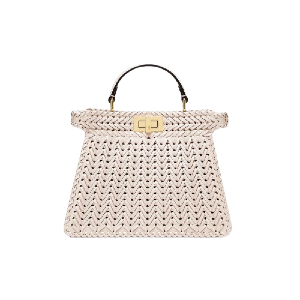 شنطة فندي بيكابو جلد محبوك سمول - بيج