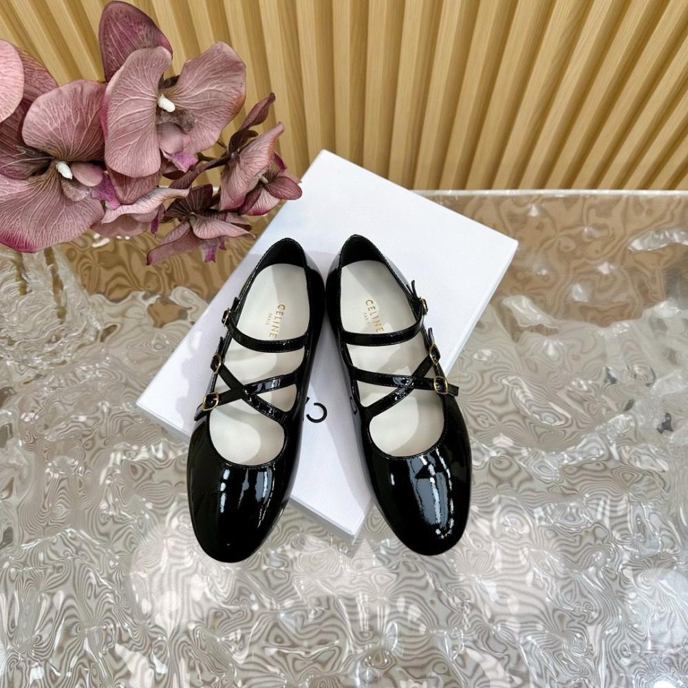 حذاء جلدي لي باليرينز سيلين بدون كعب - أسود