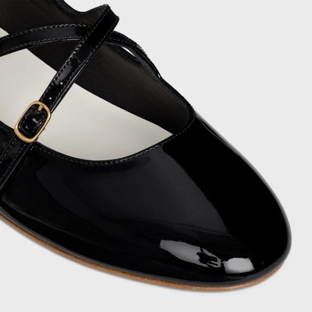 حذاء جلدي لي باليرينز سيلين بدون كعب - أسود