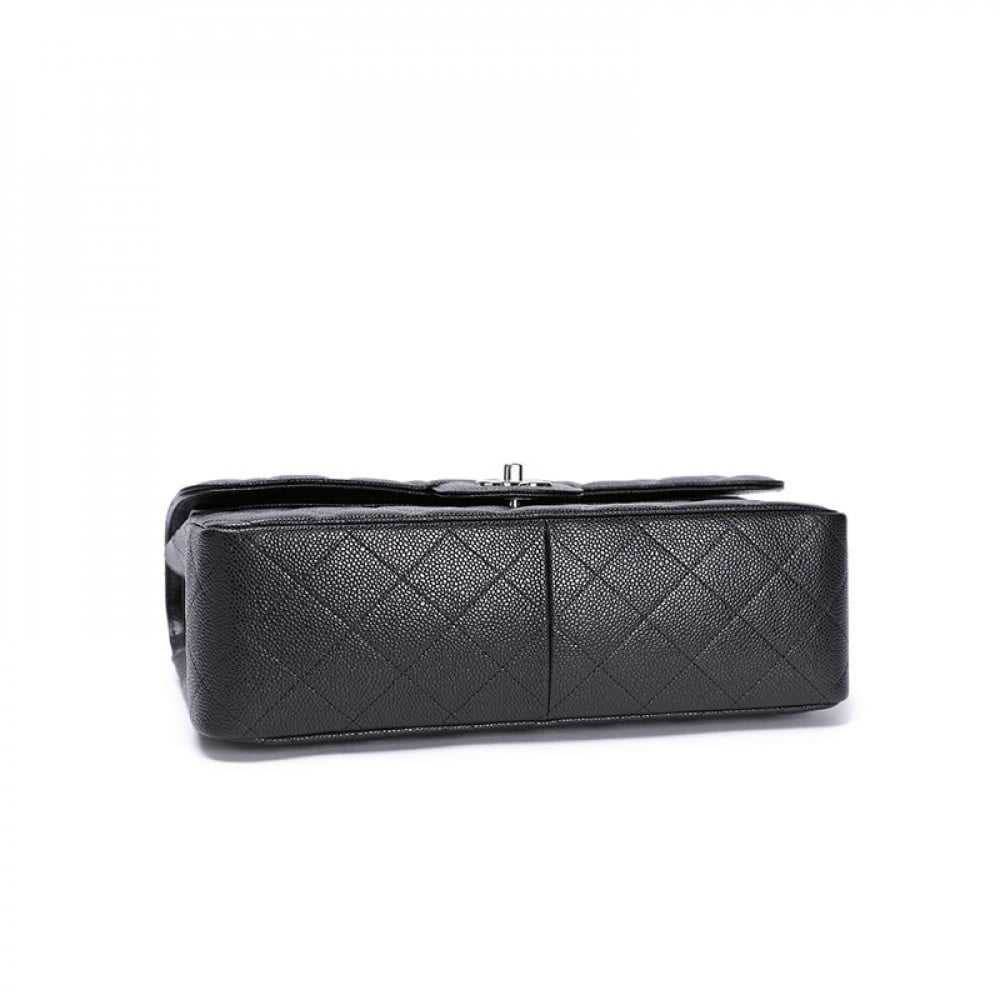 شنطة شانيل كلاسيك كافيار 30 سم - أسود وفضي