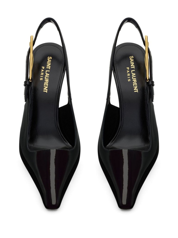 صندل سان لوران لي جلد بمقدمة مدببة بكعب 10 سم-أسود