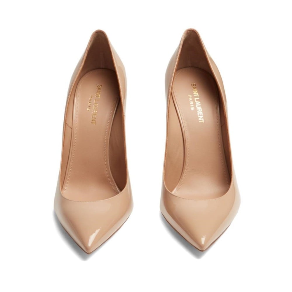 صندل سان لوران كعب عالي جلد لامع - لحمي