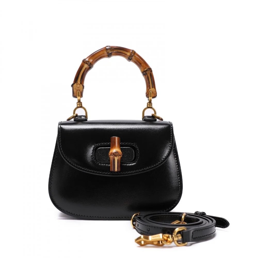 شنطة قوتشي بامبو توب هاندل ميني 17 - أسود وعسلي